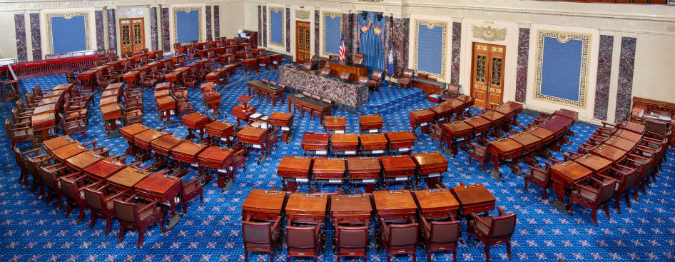 A photo of the United States Senate floor while no one is present.